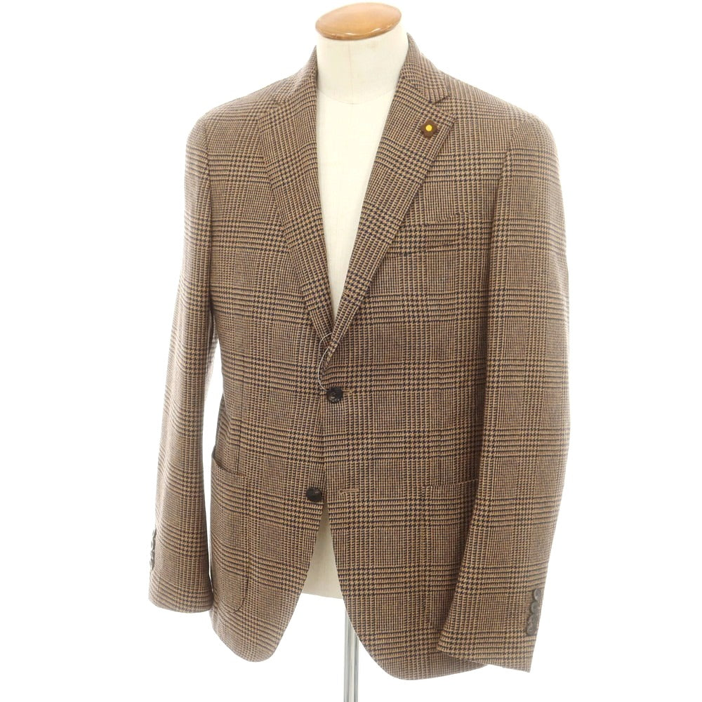【中古】ラルディーニ LARDINI ウール チェック テーラードジャケット ライトブラウンxネイビー【 48 】【 状態ランクA 】【 メンズ 】