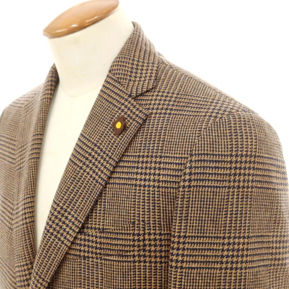 【中古】ラルディーニ LARDINI ウール チェック テーラードジャケット ライトブラウンxネイビー【 48 】【 状態ランクA 】【 メンズ 】