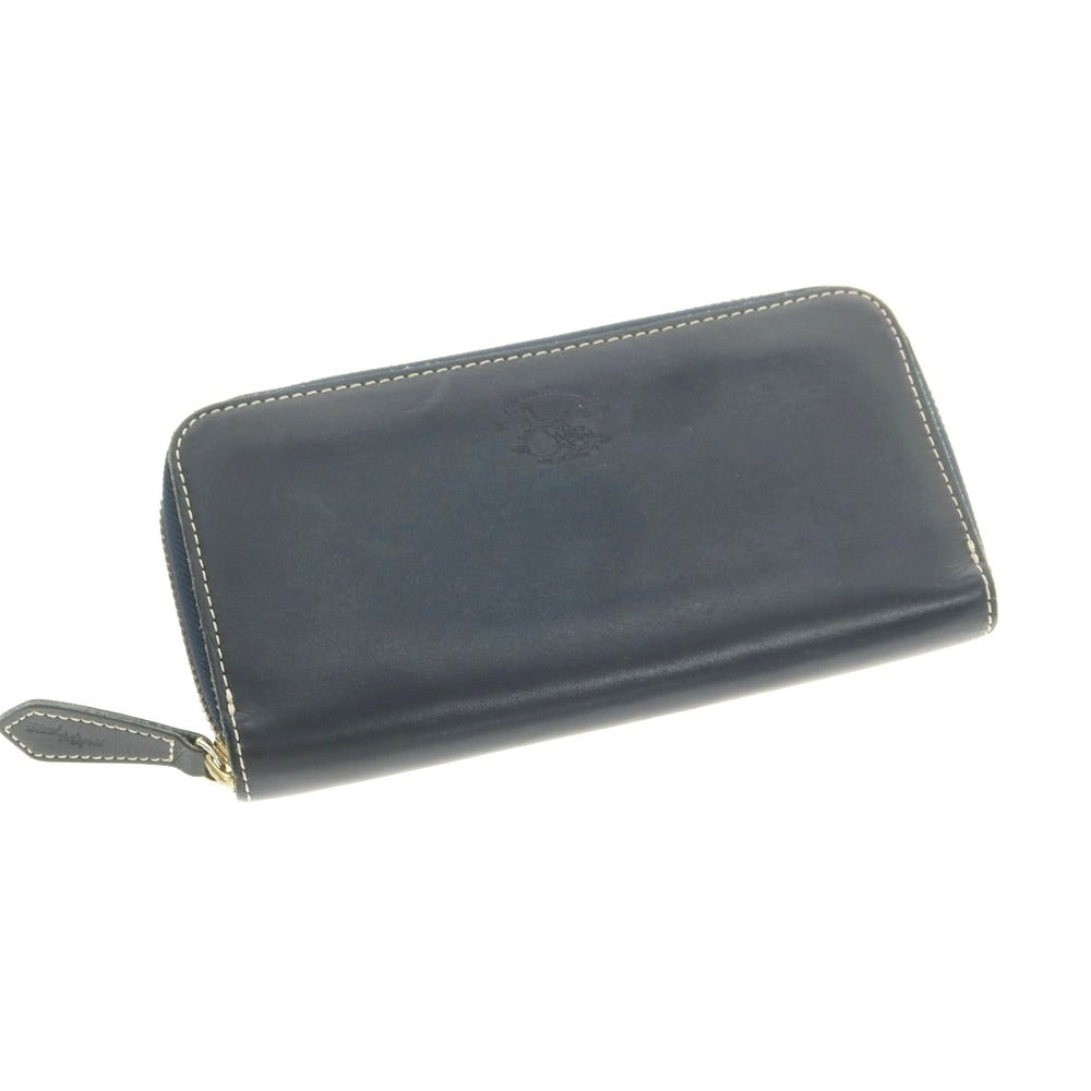 【中古】革蛸 カワタコ kawatako レザー ジップアラウンド 長財布 ネイビー【 状態ランクB 】【 メンズ 】