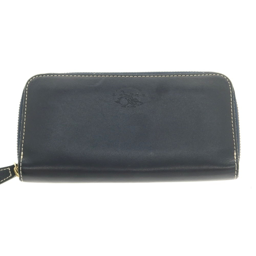 【中古】革蛸 カワタコ kawatako レザー ジップアラウンド 長財布 ネイビー【 状態ランクB 】【 メンズ 】