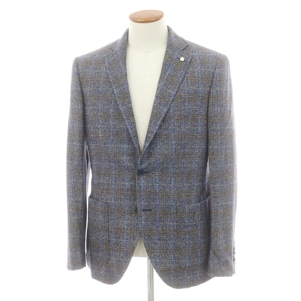 【中古】ルイジ ビアンキ マントヴァ Luigi Bianchi Mantova ウールポリエステル チェック テーラードジャケット ネイビーxブラウン系【 48 】【 状態ランクB 】【 メンズ 】