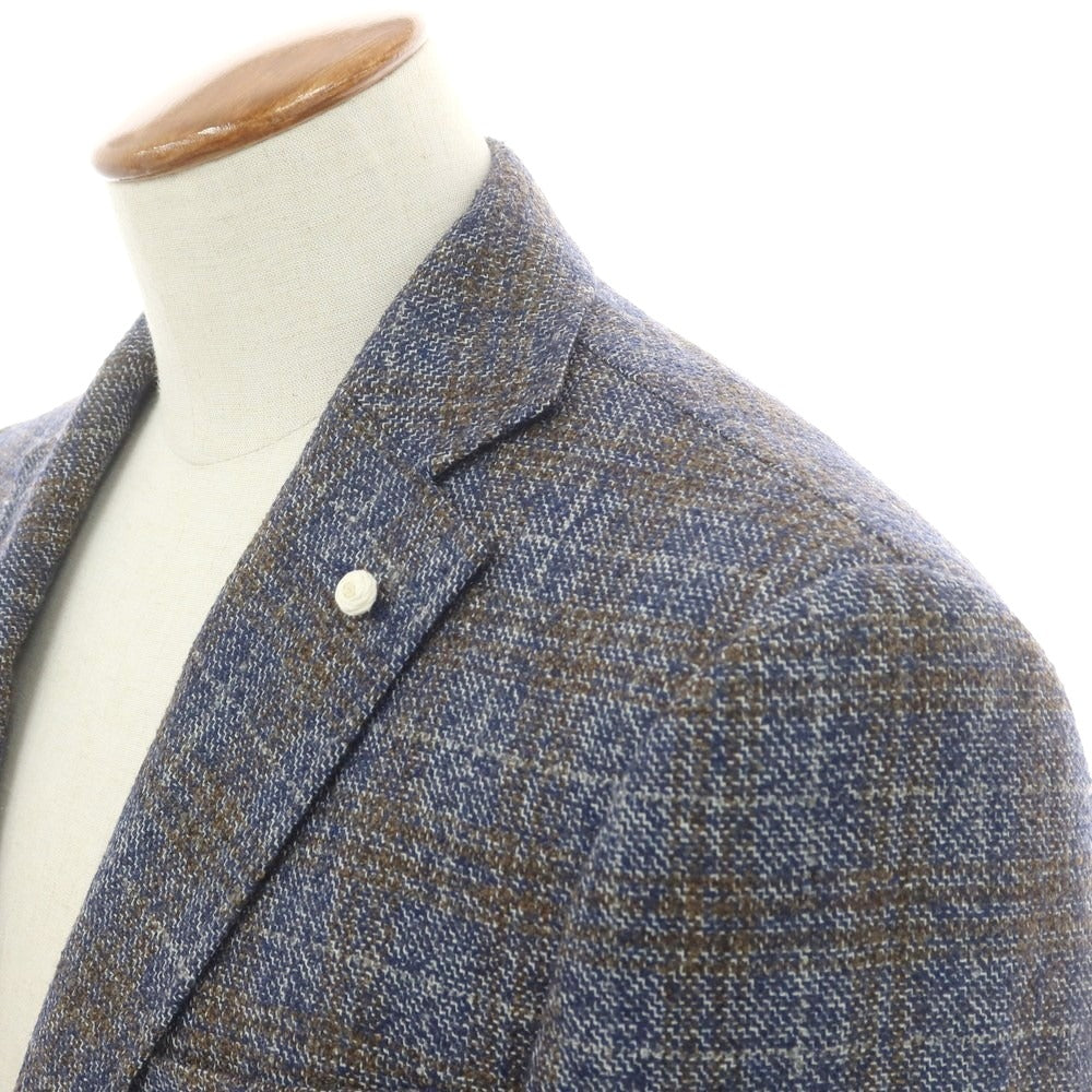 【中古】ルイジ ビアンキ マントヴァ Luigi Bianchi Mantova ウールポリエステル チェック テーラードジャケット ネイビーxブラウン系【サイズ48】【 状態ランクB 】【 メンズ 】[DPD]