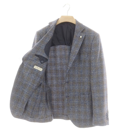 【中古】ルイジ ビアンキ マントヴァ Luigi Bianchi Mantova ウールポリエステル チェック テーラードジャケット ネイビーxブラウン系【 48 】【 状態ランクB 】【 メンズ 】