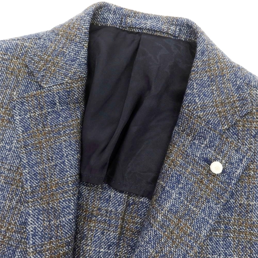 【中古】ルイジ ビアンキ マントヴァ Luigi Bianchi Mantova ウールポリエステル チェック テーラードジャケット ネイビーxブラウン系【 48 】【 状態ランクB 】【 メンズ 】