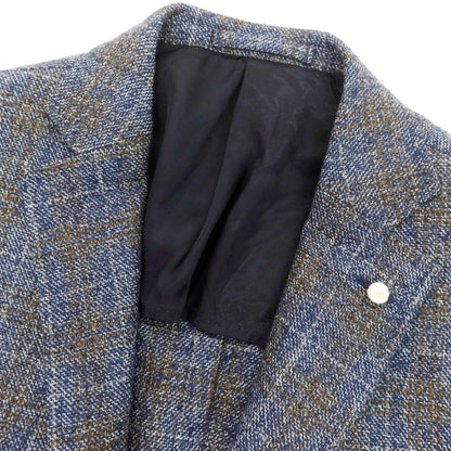 【中古】ルイジ ビアンキ マントヴァ Luigi Bianchi Mantova ウールポリエステル チェック テーラードジャケット ネイビーxブラウン系【 48 】【 状態ランクB 】【 メンズ 】