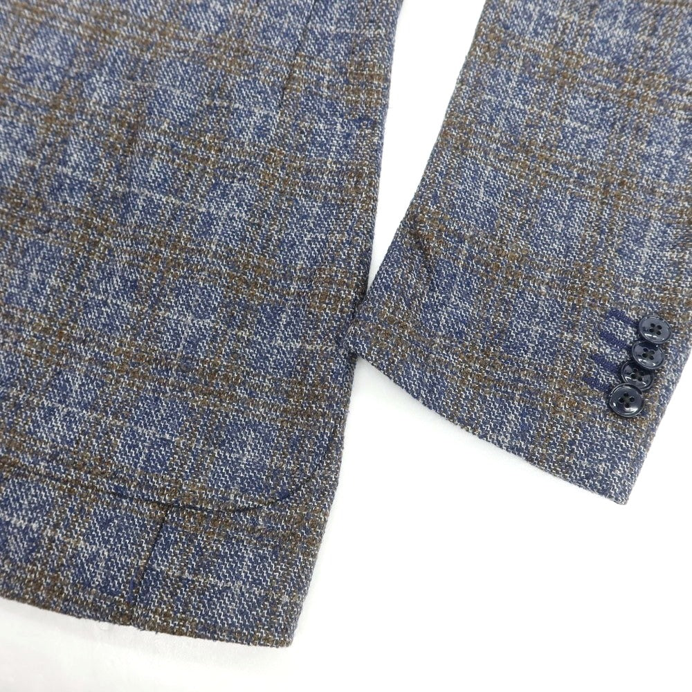 【中古】ルイジ ビアンキ マントヴァ Luigi Bianchi Mantova ウールポリエステル チェック テーラードジャケット ネイビーxブラウン系【サイズ48】【 状態ランクB 】【 メンズ 】[DPD]