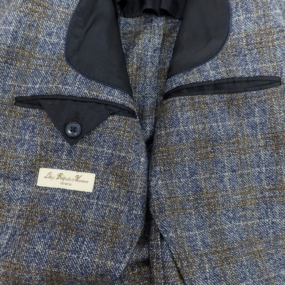 【中古】ルイジ ビアンキ マントヴァ Luigi Bianchi Mantova ウールポリエステル チェック テーラードジャケット ネイビーxブラウン系【サイズ48】【 状態ランクB 】【 メンズ 】[DPD]