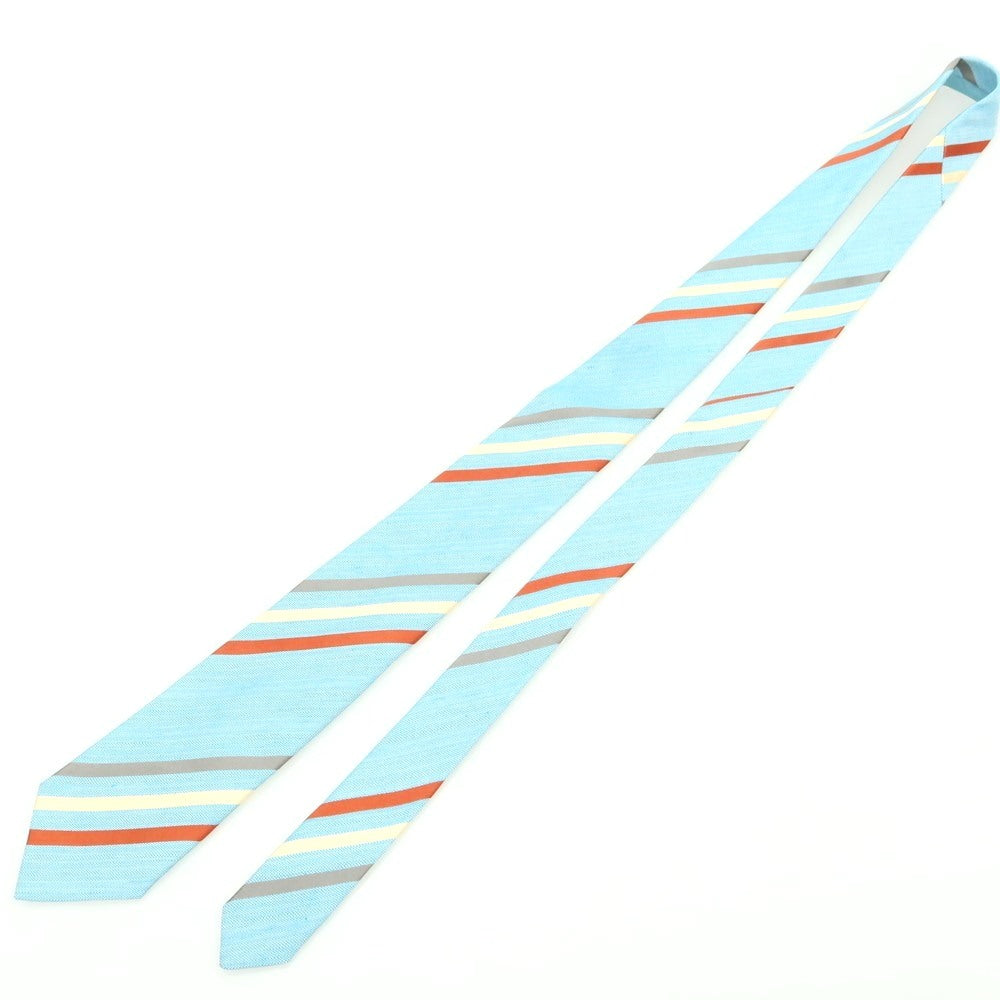 [Used] Stefano Bigi Silk Linen Striped Necktie Light Blue x Orange [Condition Rank A] [Men&
