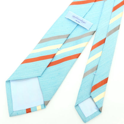 [Used] Stefano Bigi Silk Linen Striped Necktie Light Blue x Orange [Condition Rank A] [Men&