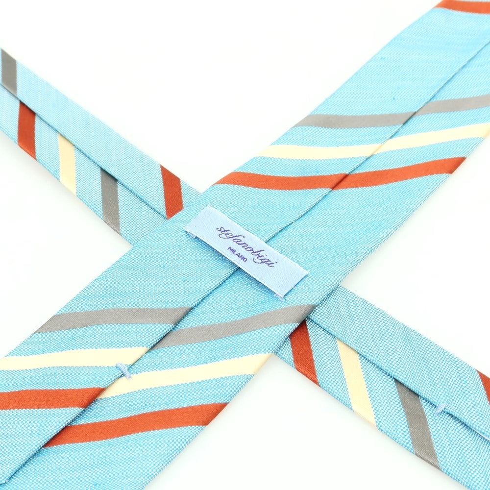 [Used] Stefano Bigi Silk Linen Striped Necktie Light Blue x Orange [Condition Rank A] [Men&