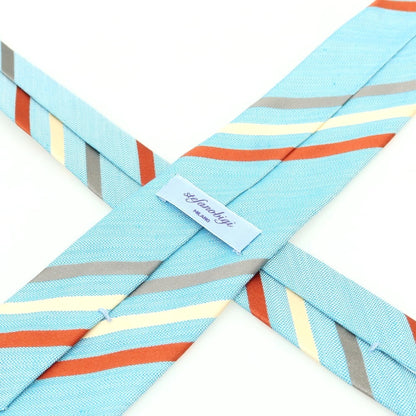 [Used] Stefano Bigi Silk Linen Striped Necktie Light Blue x Orange [Condition Rank A] [Men&