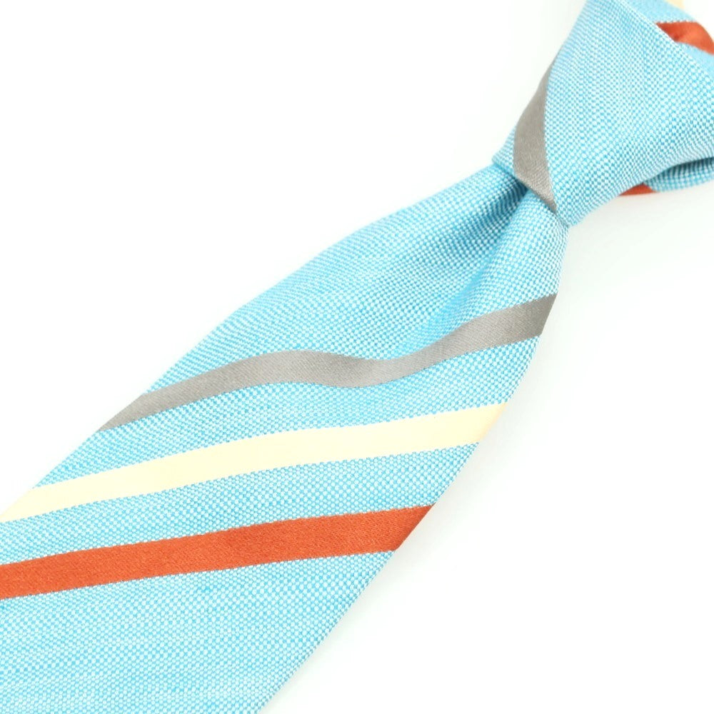 [Used] Stefano Bigi Silk Linen Striped Necktie Light Blue x Orange [Condition Rank A] [Men&