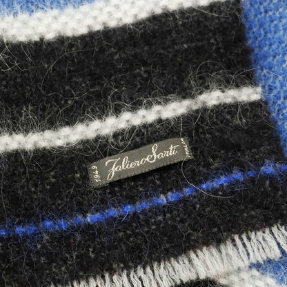 【中古】ファリエロサルティ Faliero Sarti アンゴラウール系 ボーダー マフラー ブルーxブラック【 状態ランクB 】【 メンズ 】