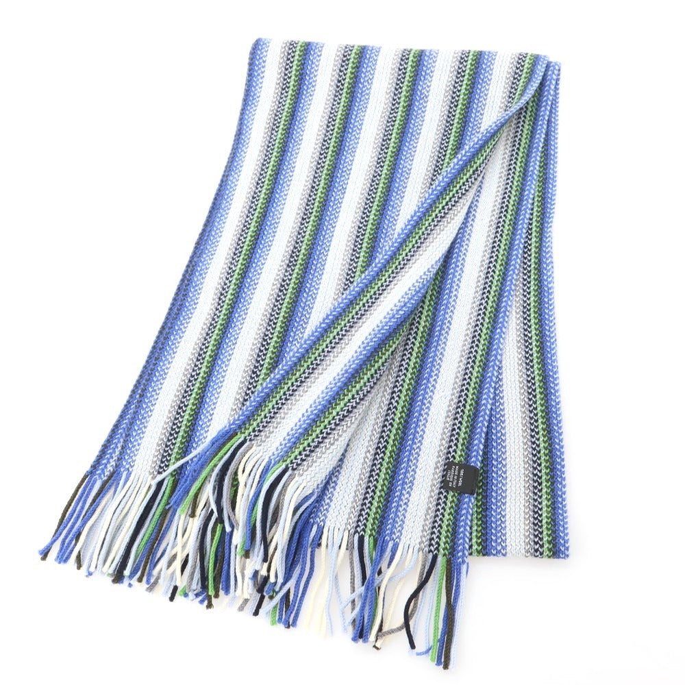 【中古】ロッソフィオレンティーノ Rosso Fiorentino ウール ストライプ マフラー ブルーxグリーン【 － 】【 状態ランクB 】【 メンズ 】
