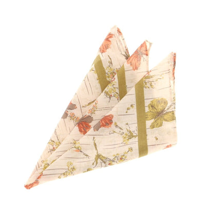 【中古】タイユアタイ TIE YOUR TIE コットン バタフライプリント ポケットチーフ ライトサーモンピンクxオーカー【 状態ランクA 】【 メンズ 】
