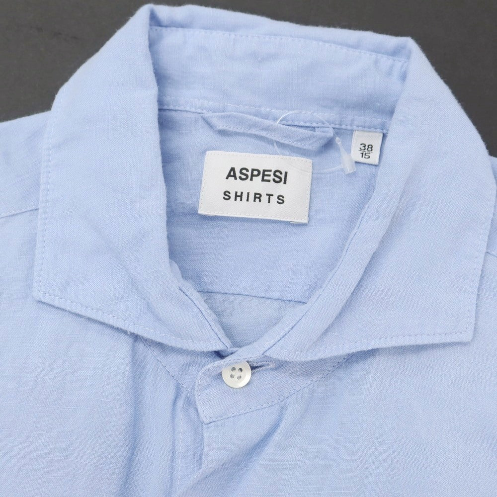 【新品】アスペジ ASPESI リネン ホリゾンタルカラー カジュアルシャツ ライトブルー【 38 】【 状態ランクN 】【 メンズ 】