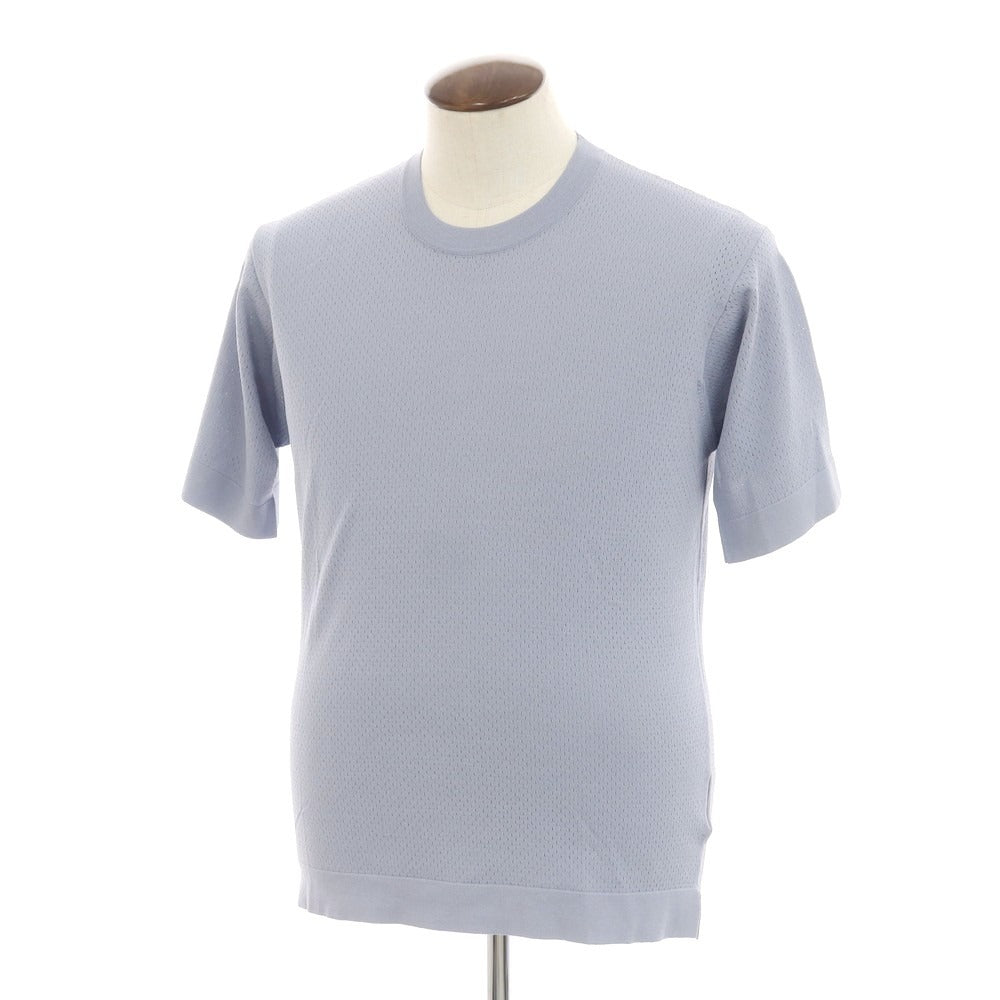 【新品】フィリッポ デ ローレンティス FILIPPO DE LAURENTIIS  レーヨンナイロン クルーネック 半袖 プルオーバーニット ブルーグレー【 50 】【 状態ランクN 】【 メンズ 】