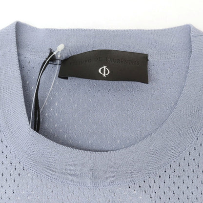 【新品】フィリッポ デ ローレンティス FILIPPO DE LAURENTIIS  レーヨンナイロン クルーネック 半袖 プルオーバーニット ブルーグレー【 50 】【 状態ランクN 】【 メンズ 】