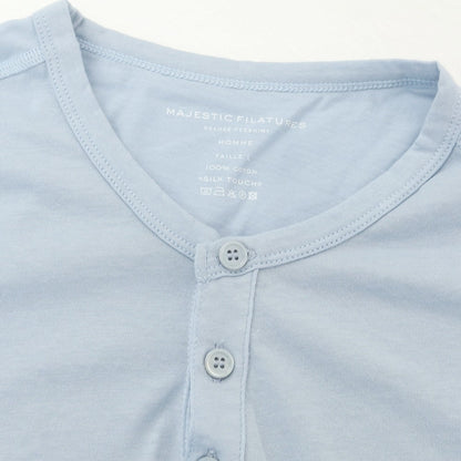【新品】マジェスティック フィラチュール オム MAJESTIC FILATURES HOMME コットン ヘンリーネック 半袖Ｔシャツ ライトブルー【 L 】【 状態ランクN 】【 メンズ 】