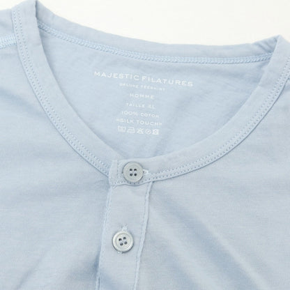 【新品】マジェスティック フィラチュール オム MAJESTIC FILATURES HOMME コットン ヘンリーネック 半袖Ｔシャツ ライトブルー【 XL 】【 状態ランクN 】【 メンズ 】