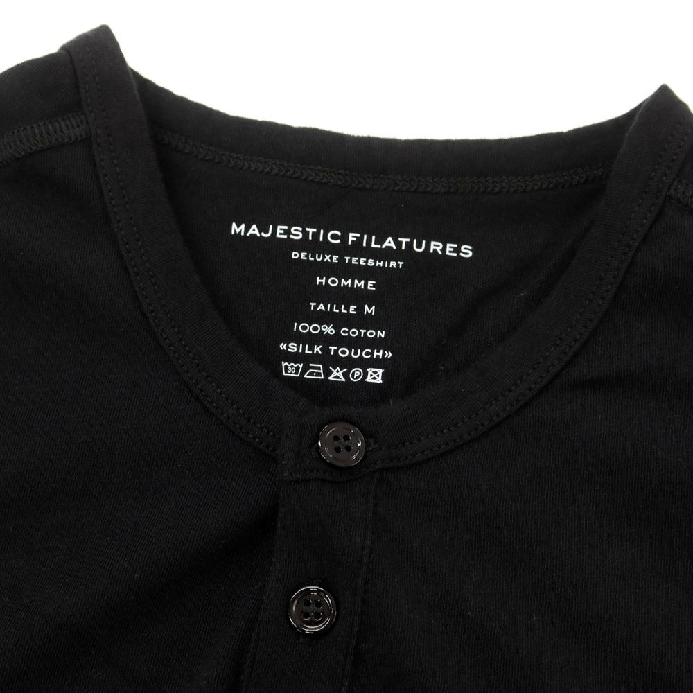 [New] MAJESTIC FILATURES HOMME Cotton Henley Neck Short Sleeve T-Shirt Black [M] [Condition Rank N] [Men&
