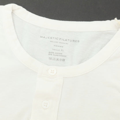 【新品】マジェスティック フィラチュール オム MAJESTIC FILATURES HOMME ストレッチコットン ヘンリ―ネック 半袖Ｔシャツ ホワイト【 XL 】【 状態ランクN 】【 メンズ 】