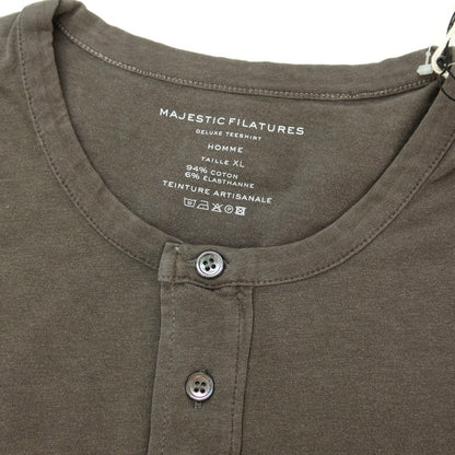 【新品】マジェスティック フィラチュール オム MAJESTIC FILATURES HOMME ストレッチコットン ヘンリ―ネック 半袖Ｔシャツ グレイッシュカーキ【 XL 】【 状態ランクN 】【 メンズ 】