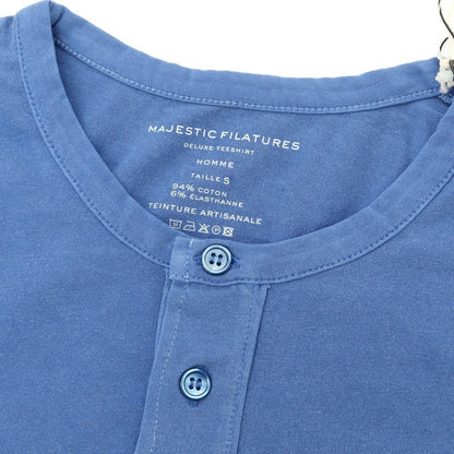 【新品】マジェスティック フィラチュール オム MAJESTIC FILATURES HOMME ストレッチコットン ヘンリ―ネック 半袖Ｔシャツ ブルー【 S 】【 状態ランクN 】【 メンズ 】