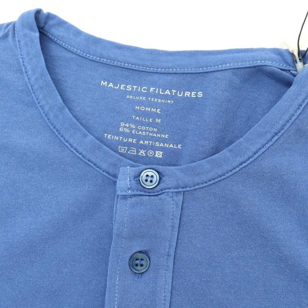 【新品】マジェスティック フィラチュール オム MAJESTIC FILATURES HOMME ストレッチコットン ヘンリ―ネック 半袖Ｔシャツ ブルー【 M 】【 状態ランクN 】【 メンズ 】