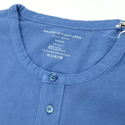 【新品】マジェスティック フィラチュール オム MAJESTIC FILATURES HOMME ストレッチコットン ヘンリ―ネック 半袖Ｔシャツ ブルー【 L 】【 状態ランクN 】【 メンズ 】