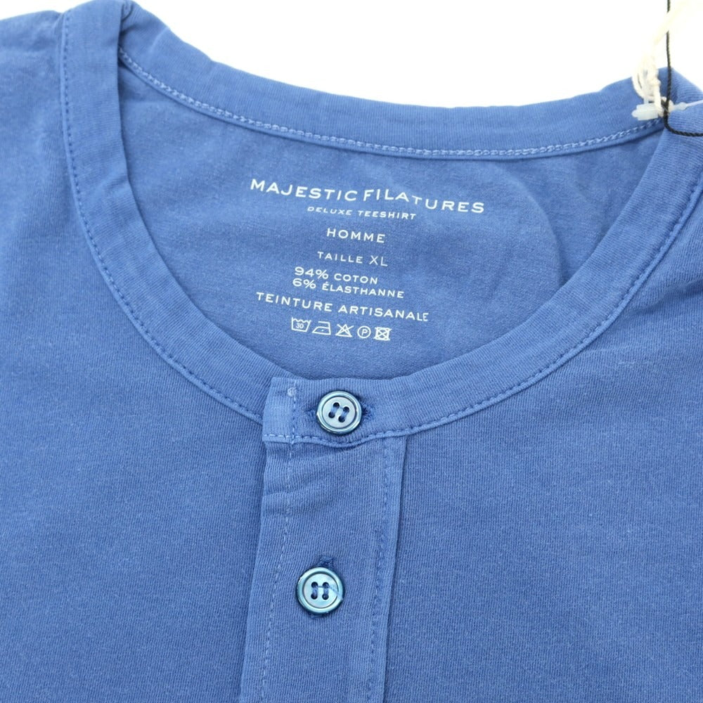 【新品】マジェスティック フィラチュール オム MAJESTIC FILATURES HOMME ストレッチコットン ヘンリ―ネック 半袖Ｔシャツ ブルー【 XL 】【 状態ランクN 】【 メンズ 】