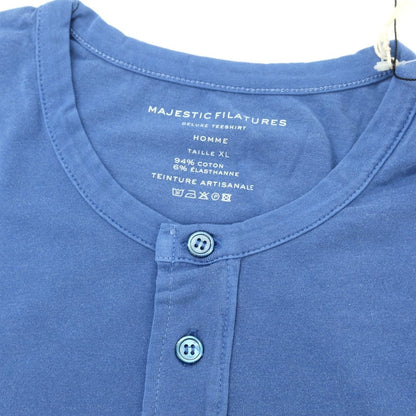 【新品】マジェスティック フィラチュール オム MAJESTIC FILATURES HOMME ストレッチコットン ヘンリ―ネック 半袖Ｔシャツ ブルー【 XL 】【 状態ランクN 】【 メンズ 】