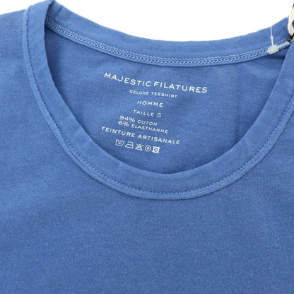 【新品】マジェスティック フィラチュール オム MAJESTIC FILATURES HOMME ストレッチコットン ヘンリ―ネック 半袖Ｔシャツ ブルー【 S 】【 状態ランクN 】【 メンズ 】