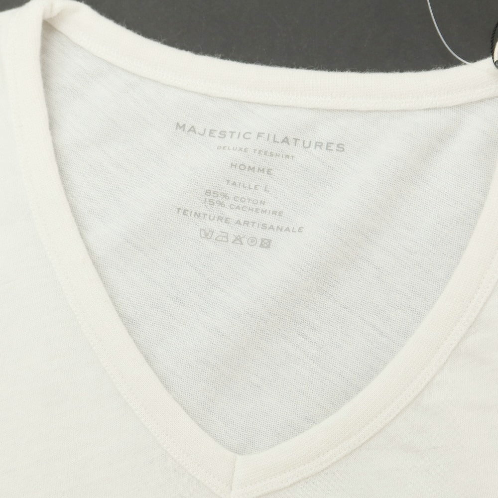 【新品アウトレット】マジェスティック フィラチュール オム MAJESTIC FILATURES HOMME コットンカシミヤ Vネック 長袖Ｔシャツ オフホワイト【 L 】【 状態ランクN- 】【 メンズ 】