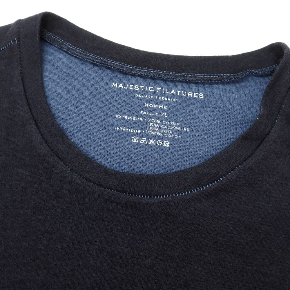 【新品】マジェスティック フィラチュール オム MAJESTIC FILATURES HOMME コットンカシミヤ クルーネック 長袖Ｔシャツ ネイビー【 XL 】【 状態ランクN 】【 メンズ 】