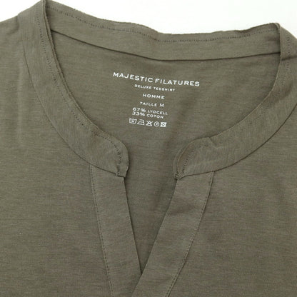 【新品】マジェスティック フィラチュール オム MAJESTIC FILATURES HOMME リヨセルコットン スキッパー 半袖Ｔシャツ カーキ【 M 】【 状態ランクN 】【 メンズ 】