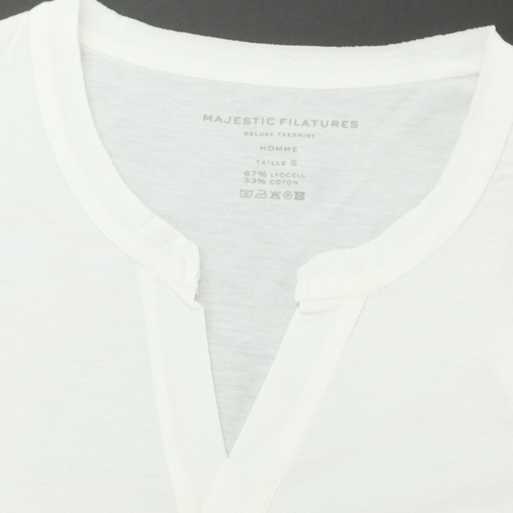 【新品】マジェスティック フィラチュール オム MAJESTIC FILATURES HOMME リヨセル コットン スキッパー 半袖Ｔシャツ ホワイト【サイズS】【 状態ランクN 】【 メンズ 】[EPD]