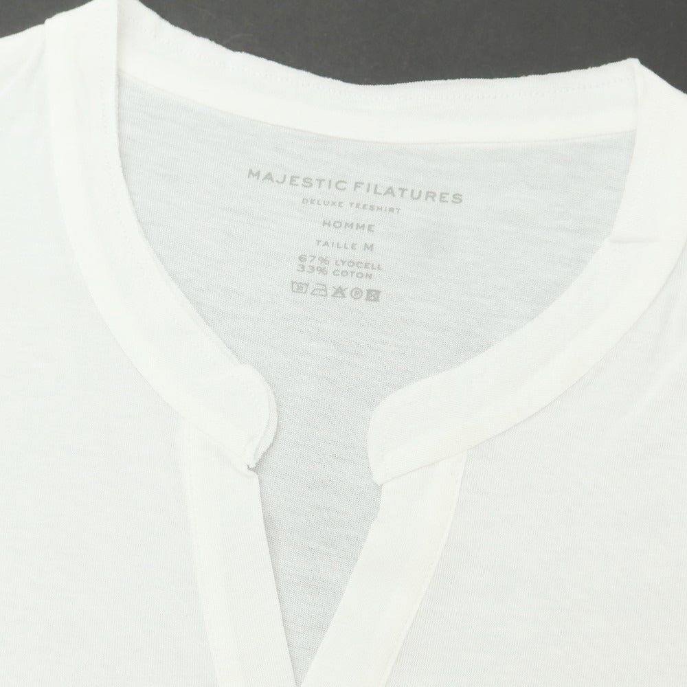 【新品】マジェスティック フィラチュール オム MAJESTIC FILATURES HOMME リヨセル コットン スキッパー 半袖Ｔシャツ ホワイト【サイズM】【 状態ランクN 】【 メンズ 】[EPD]