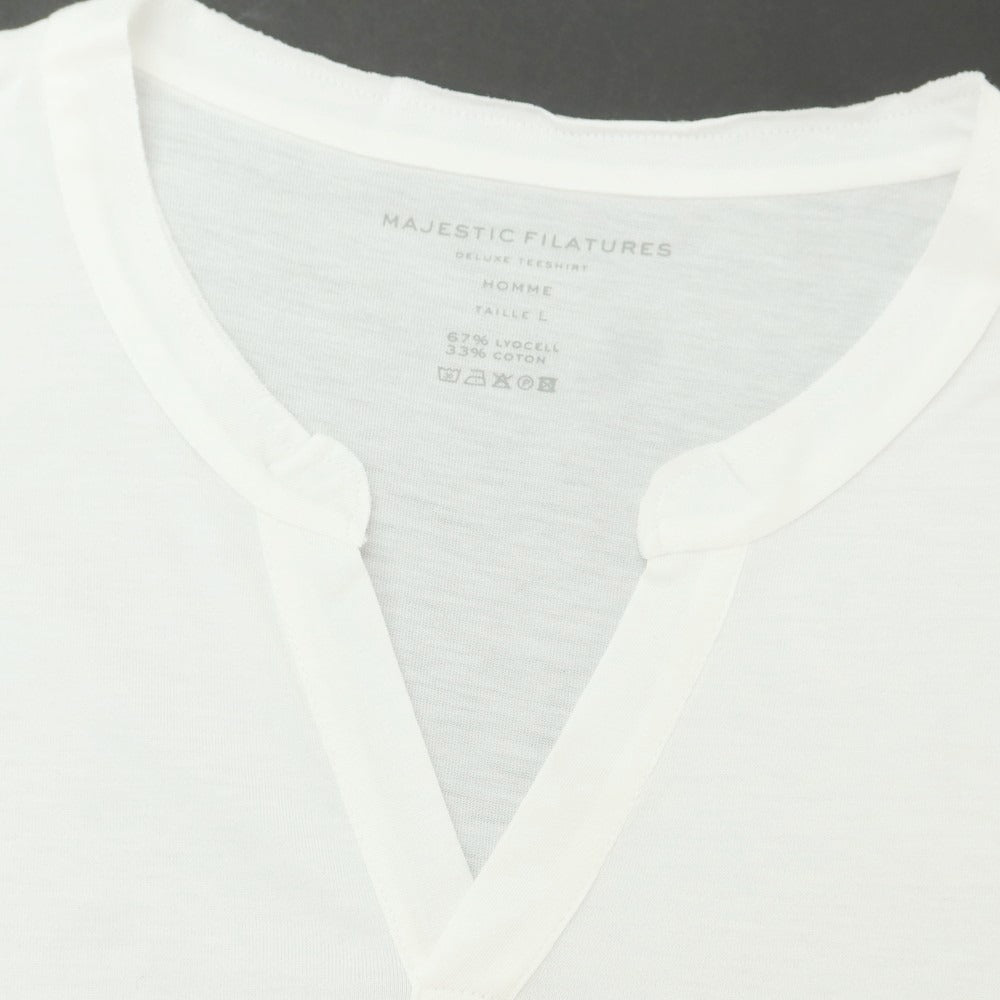 【新品】マジェスティック フィラチュール オム MAJESTIC FILATURES HOMME リヨセル コットン スキッパー 半袖Ｔシャツ ホワイト【サイズL】【 状態ランクN 】【 メンズ 】[EPD]