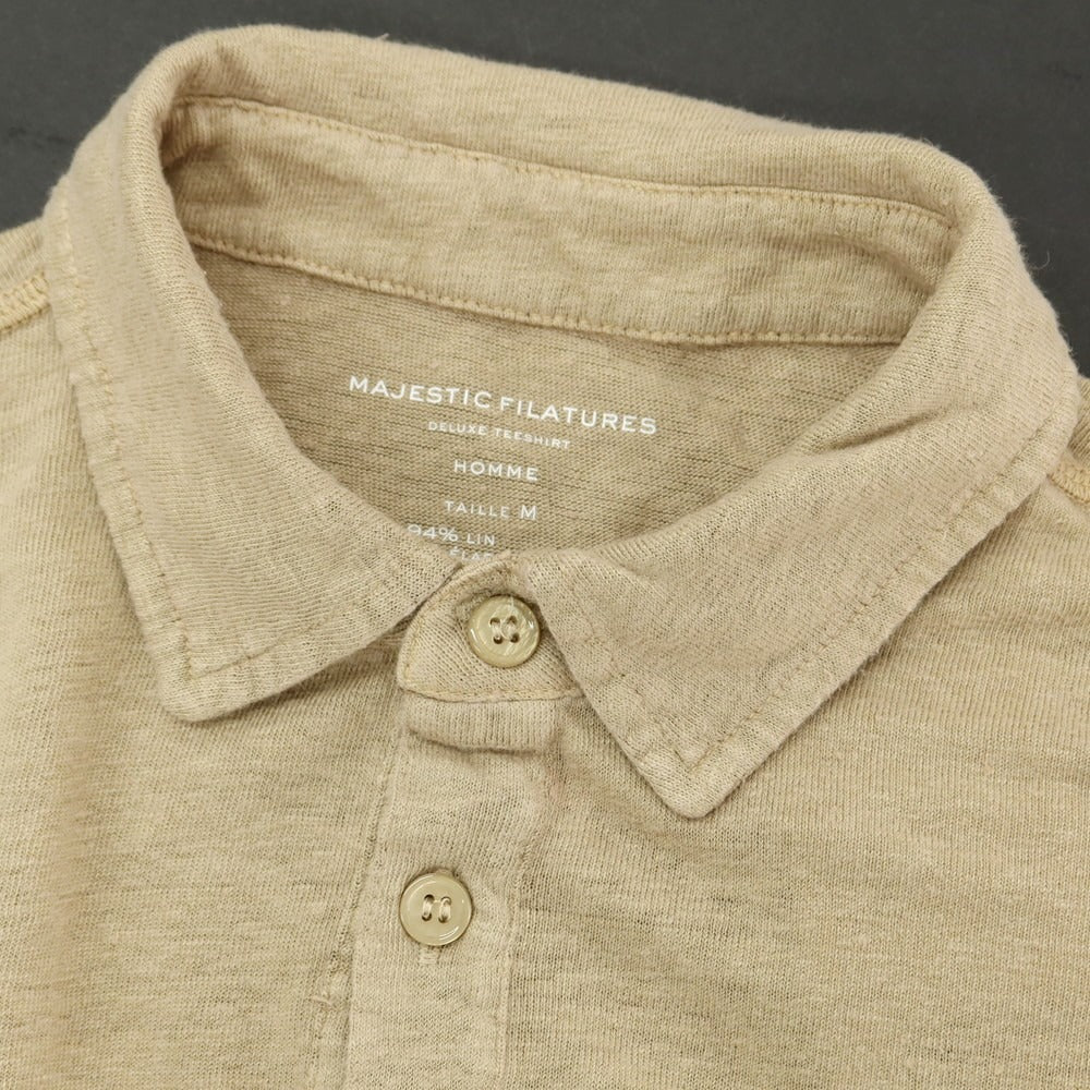 【新品アウトレット】マジェスティック フィラチュール オム MAJESTIC FILATURES HOMME ストレッチリネン 長袖ポロシャツ ベージュ【サイズM】【 状態ランクN- 】【 メンズ 】[EPD]