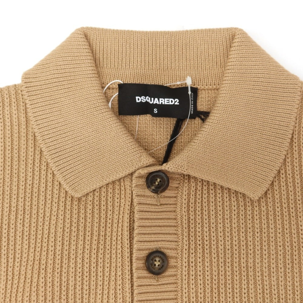 【新品】ディースクエアード DSQUARED2 ミドルゲージ コットン リブ ポロニット ベスト ベージュ【 S 】【 状態ランクN 】【 メンズ 】