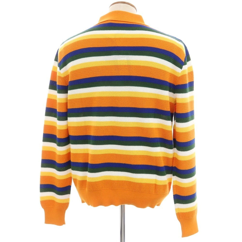 【新品】ディースクエアード DSQUARED2 ミドルゲージ コットン ボーダー 長袖 ポロニット オレンジxマルチカラー【 M 】【 状態ランクN 】【 メンズ 】