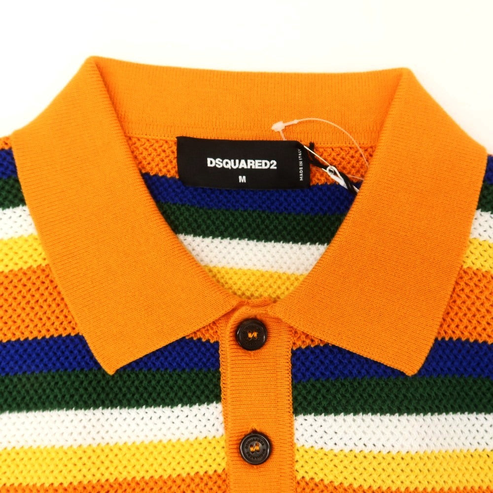 【新品】ディースクエアード DSQUARED2 ミドルゲージ コットン ボーダー 長袖 ポロニット オレンジxマルチカラー【 M 】【 状態ランクN 】【 メンズ 】