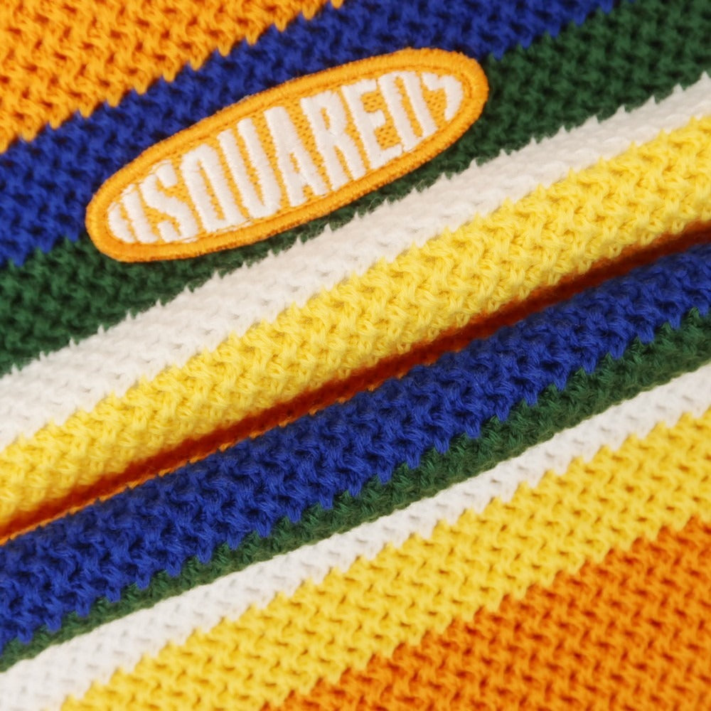 【新品】ディースクエアード DSQUARED2 ミドルゲージ コットン ボーダー 長袖 ポロニット オレンジxマルチカラー【 M 】【 状態ランクN 】【 メンズ 】