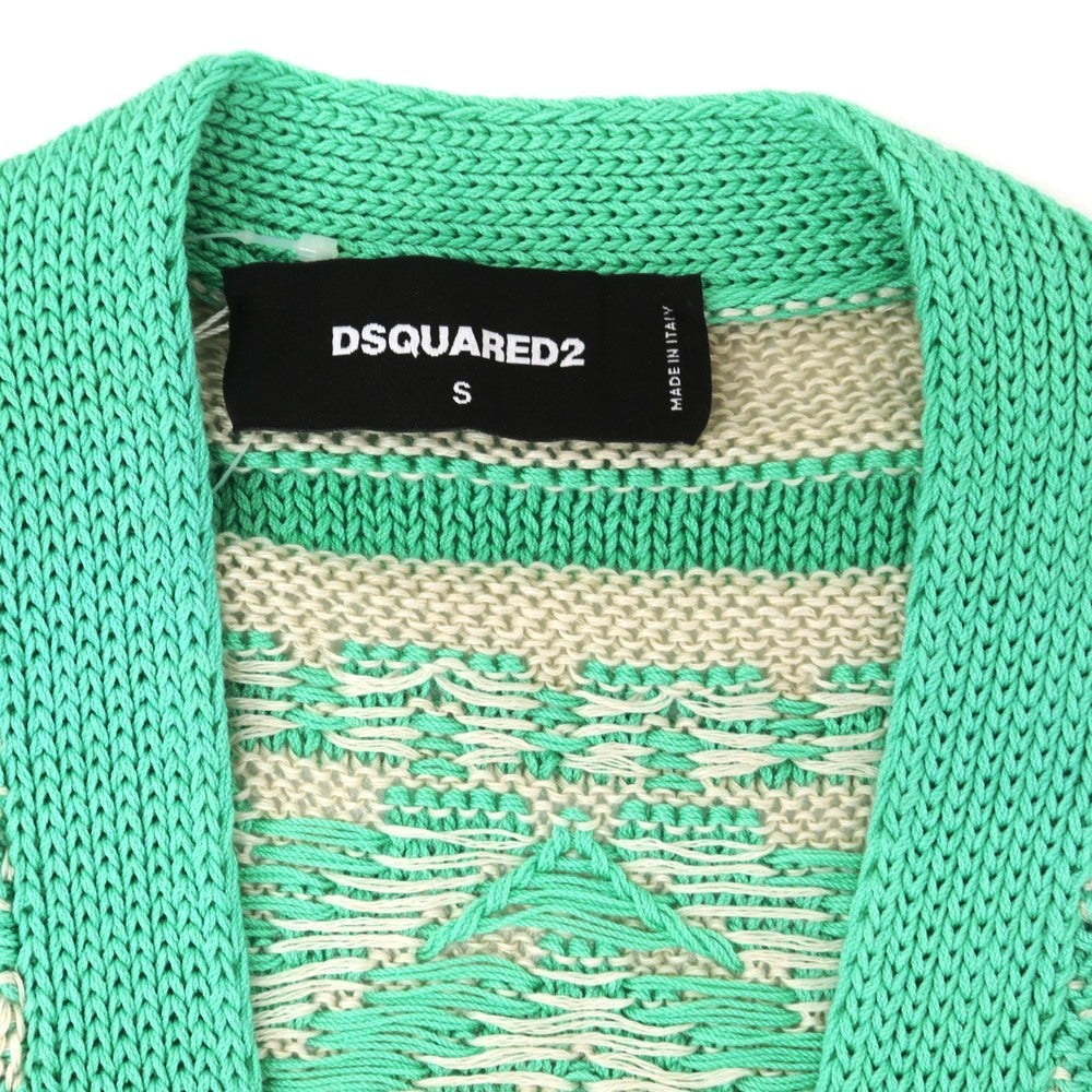【新品】ディースクエアード DSQUARED2 ミドルゲージ コットンリネン ニットベスト ミントグリーン系xサンド【 S 】【 状態ランクN 】【 メンズ 】