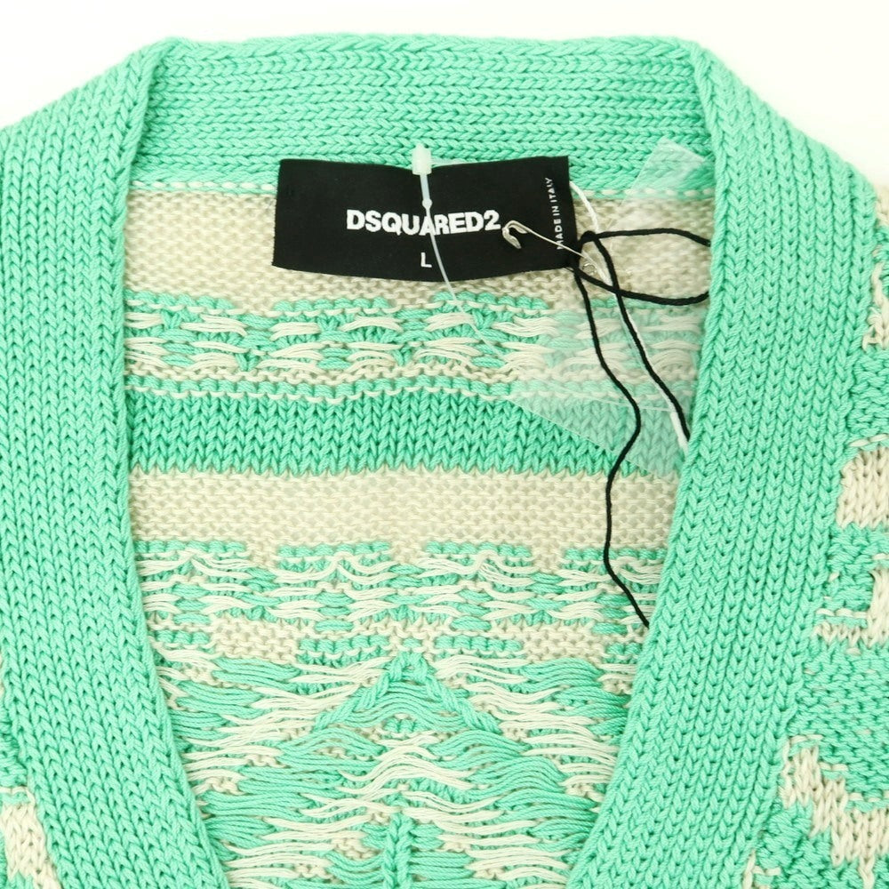 【新品】ディースクエアード DSQUARED2 ミドルゲージ コットンリネン ニットベスト ミントグリーン系xサンド【サイズL】【 状態ランクN 】【 メンズ 】[EPD]