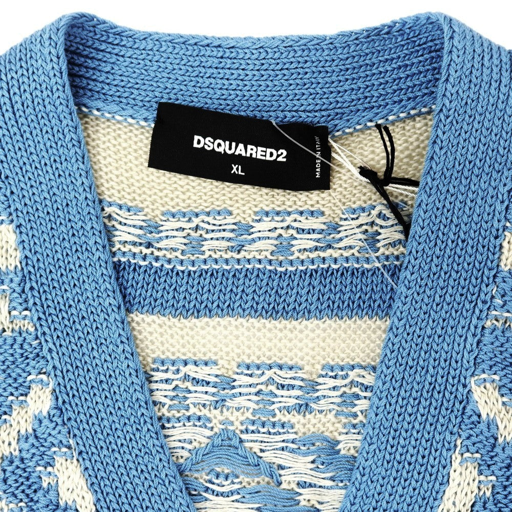 【新品】ディースクエアード DSQUARED2 ミドルゲージ コットン リネン ニットベスト ライトブルーxサンド【サイズXL】【 状態ランクN 】【 メンズ 】[EPD]