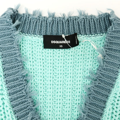 【新品】ディースクエアード DSQUARED2 ローゲージ コットン Vネック ニットベスト ミントブルーxブラウン【 XS 】【 状態ランクN 】【 メンズ 】