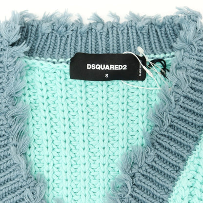 【新品】ディースクエアード DSQUARED2 ローゲージ コットン Vネック ニットベスト ミントブルーxブラウン【 S 】【 状態ランクN 】【 メンズ 】