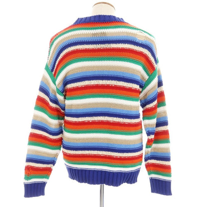 【新品アウトレット】ディースクエアード DSQUARED2 ダメージ加工 コットンリネン マルチボーダー プルオーバーニット ブルーxマルチカラー【 M 】【 状態ランクN- 】【 メンズ 】
